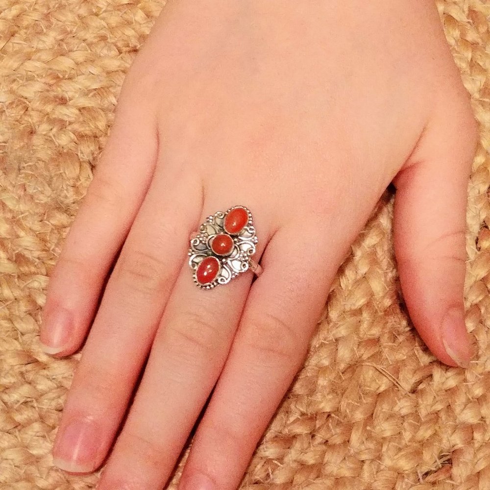 Orange Carnelian Sterling Ring - Picture 7 of 9